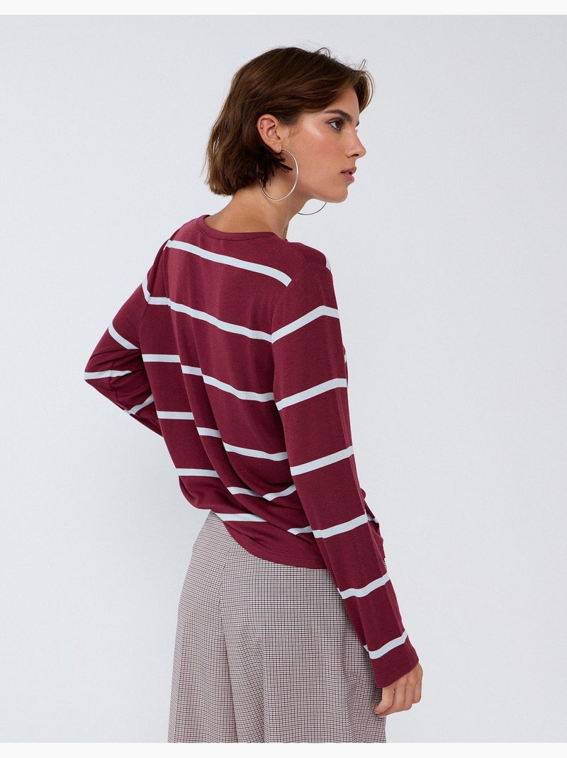 Rayures de t-shirt à manches longues, mo fashion Rouge - Kiabi