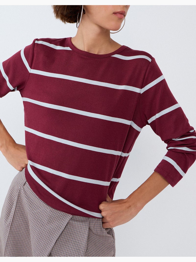 Rayures de t-shirt à manches longues, mo fashion Rouge - Kiabi