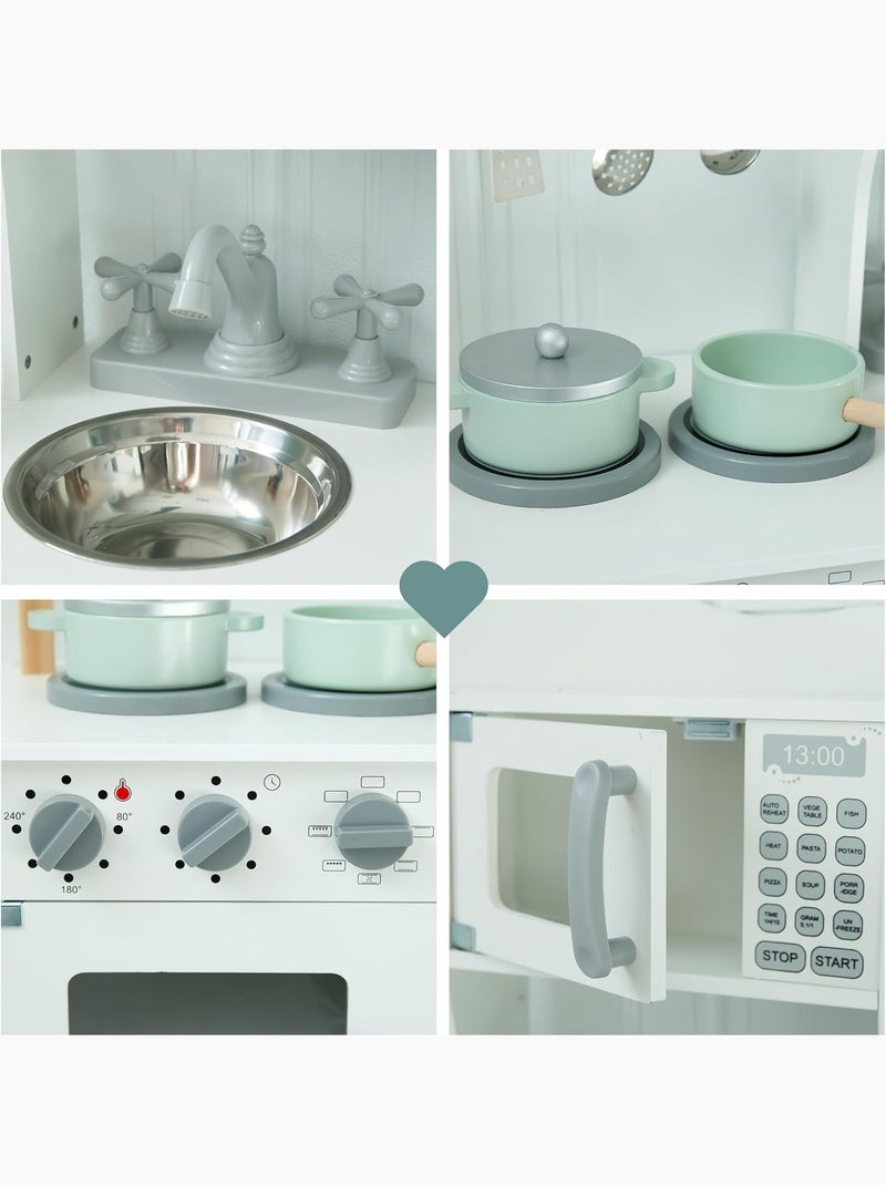 Realistische houten speelkeuken met accessoires, oven, magnetron en kookplaat N.v.t. - Kiabi