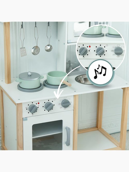 Realistische houten speelkeuken met accessoires, oven, magnetron en kookplaat - Kiabi Realistische houten speelkeuken met accessoires, oven, magnetron en kookplaat - Kiabi
