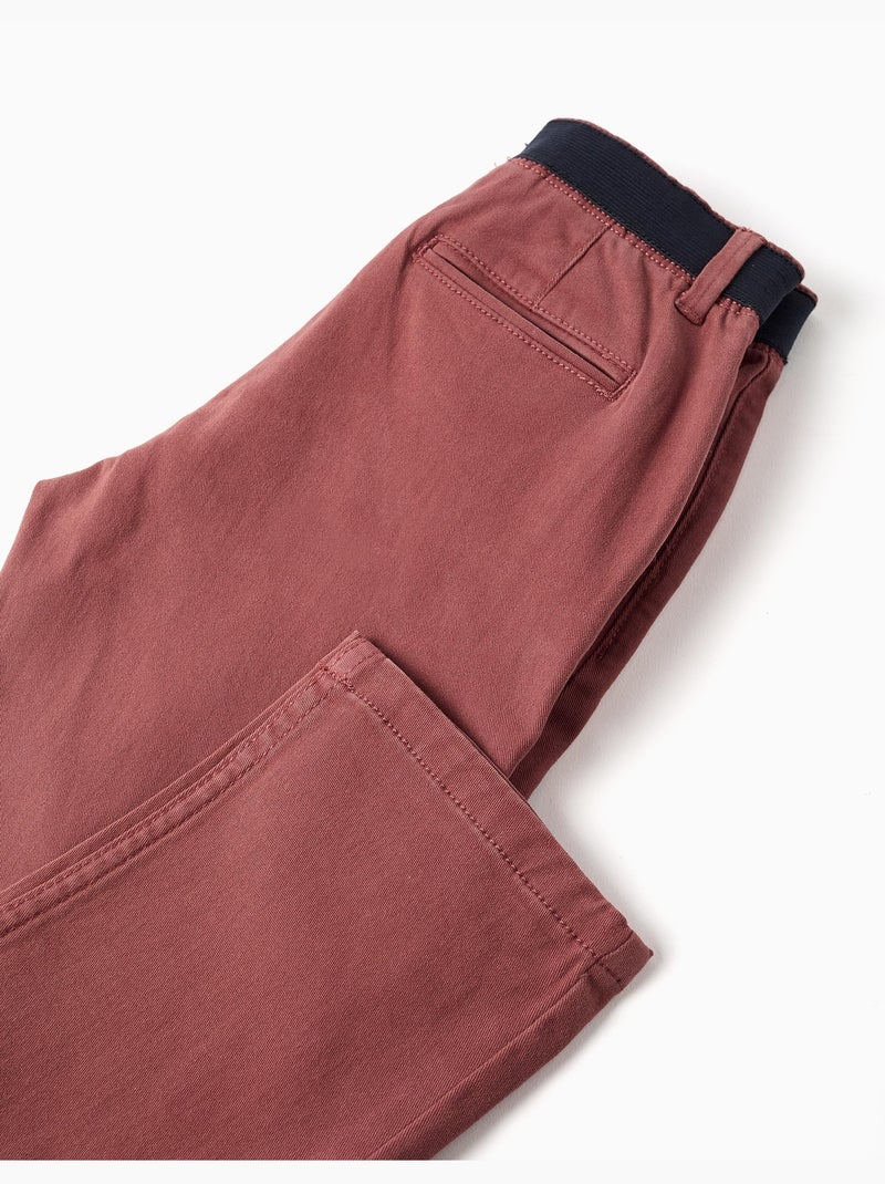 Recht model twill chino broek met elastische band Bruin - Kiabi