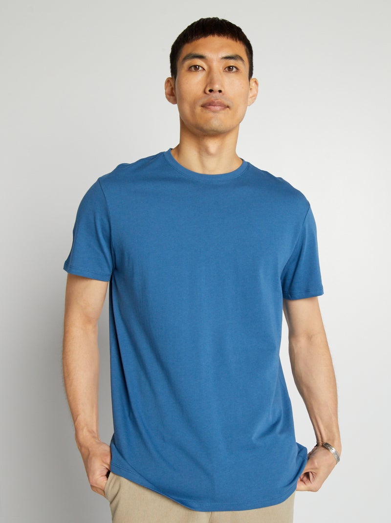 Recht T-shirt van effen jersey BLAUW - Kiabi