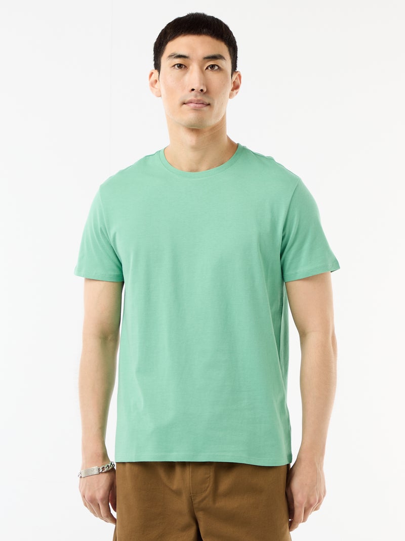 Recht T-shirt van effen jersey Groen - Kiabi