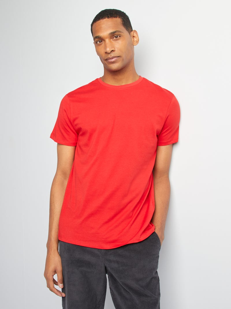 Recht T-shirt van effen jersey rood - Kiabi