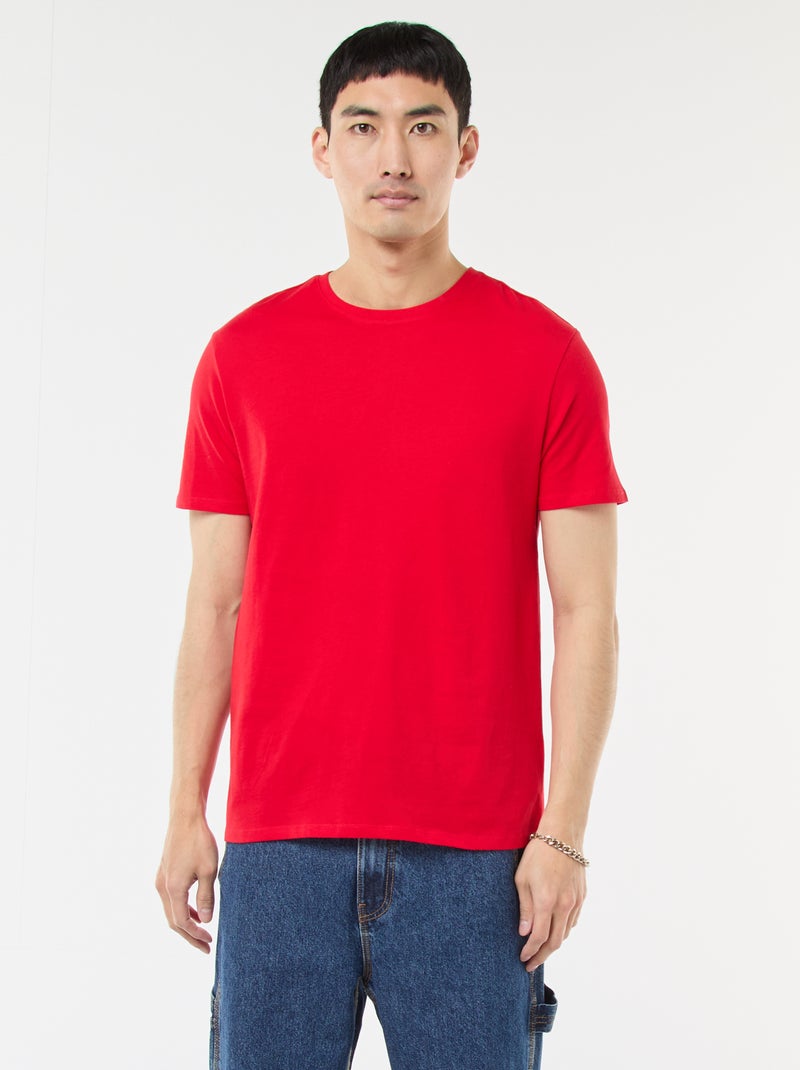 Recht T-shirt van effen jersey Rood - Kiabi