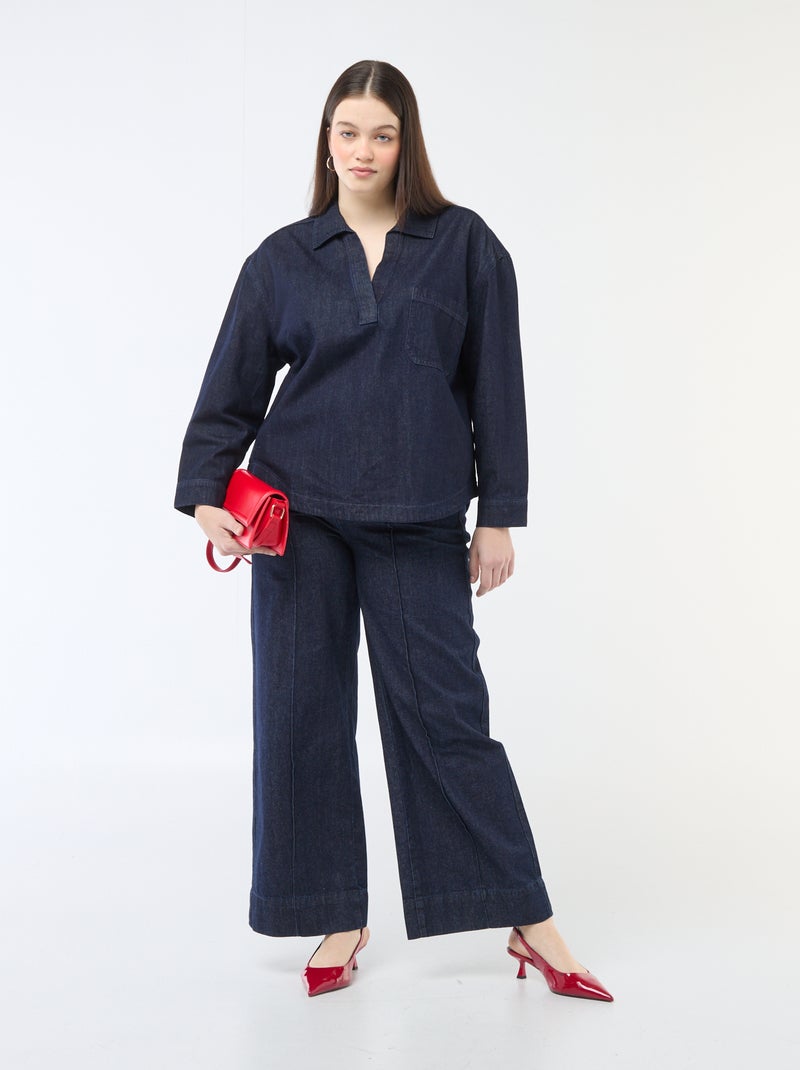 Rechte blouse van denim Blauw - Kiabi