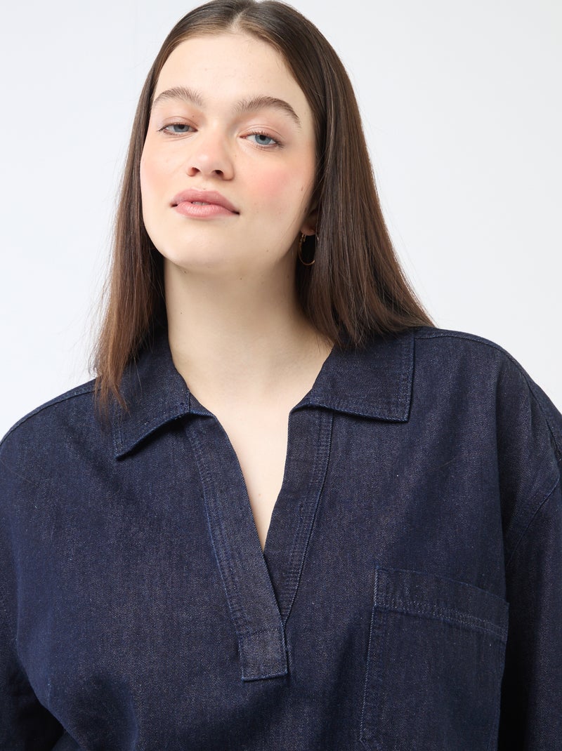 Rechte blouse van denim Blauw - Kiabi