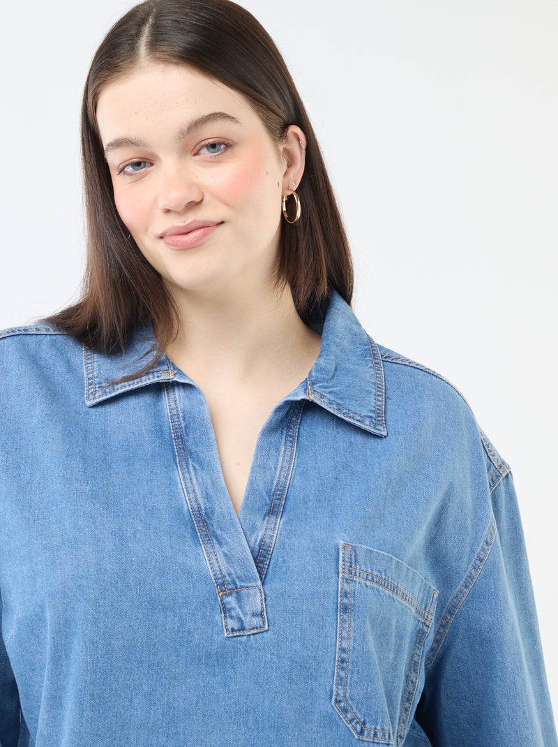 Rechte blouse van denim Blauw - Kiabi