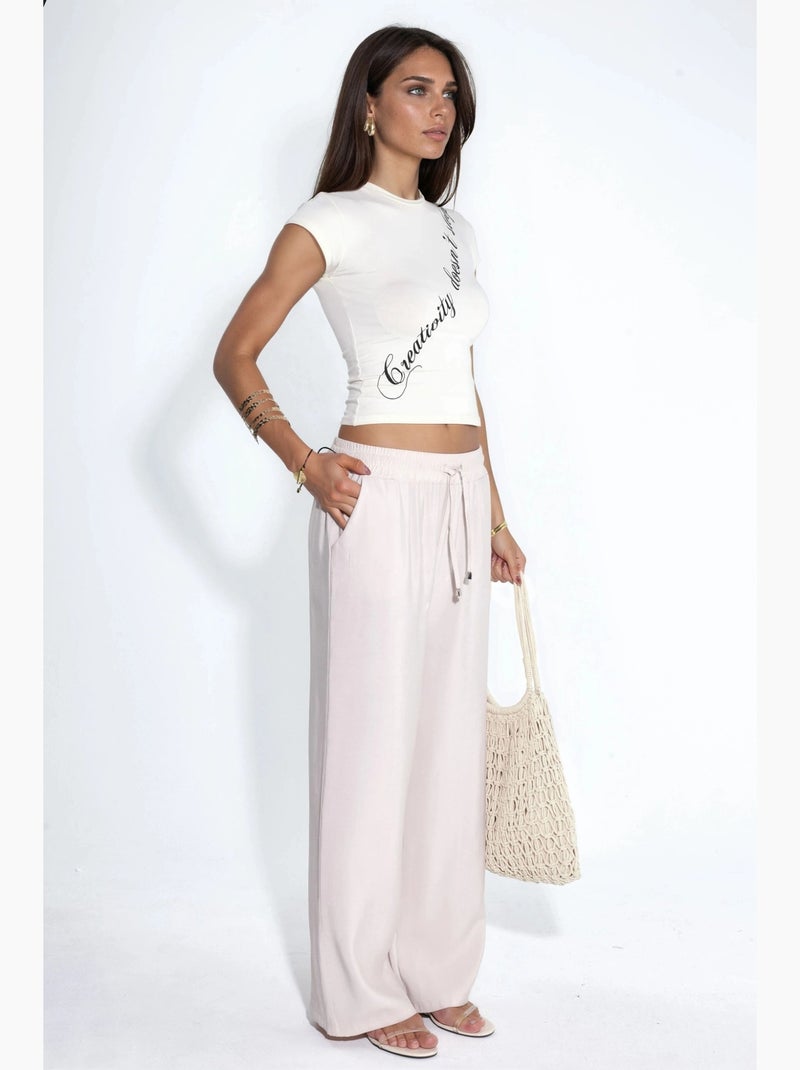 Rechte broek met elastische taille en modal-touch hiccup Beige - Kiabi