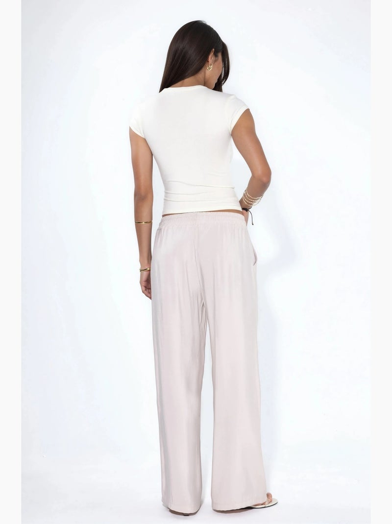 Rechte broek met elastische taille en modal-touch hiccup Beige - Kiabi