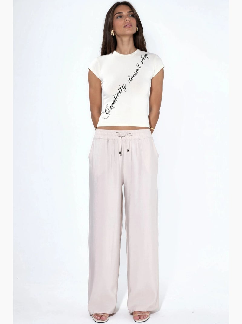 Rechte broek met elastische taille en modal-touch hiccup Beige - Kiabi