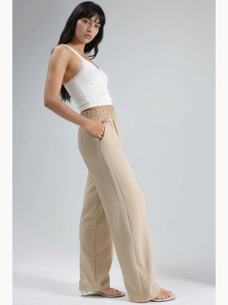 Rechte broek met elastische taille hiccup Beige - Kiabi
