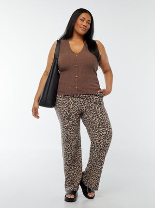 Rechte broek met elastische tailleband + aantrekkoordje