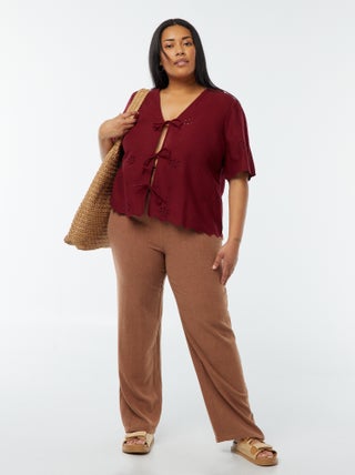 Rechte broek met elastische tailleband + aantrekkoordje