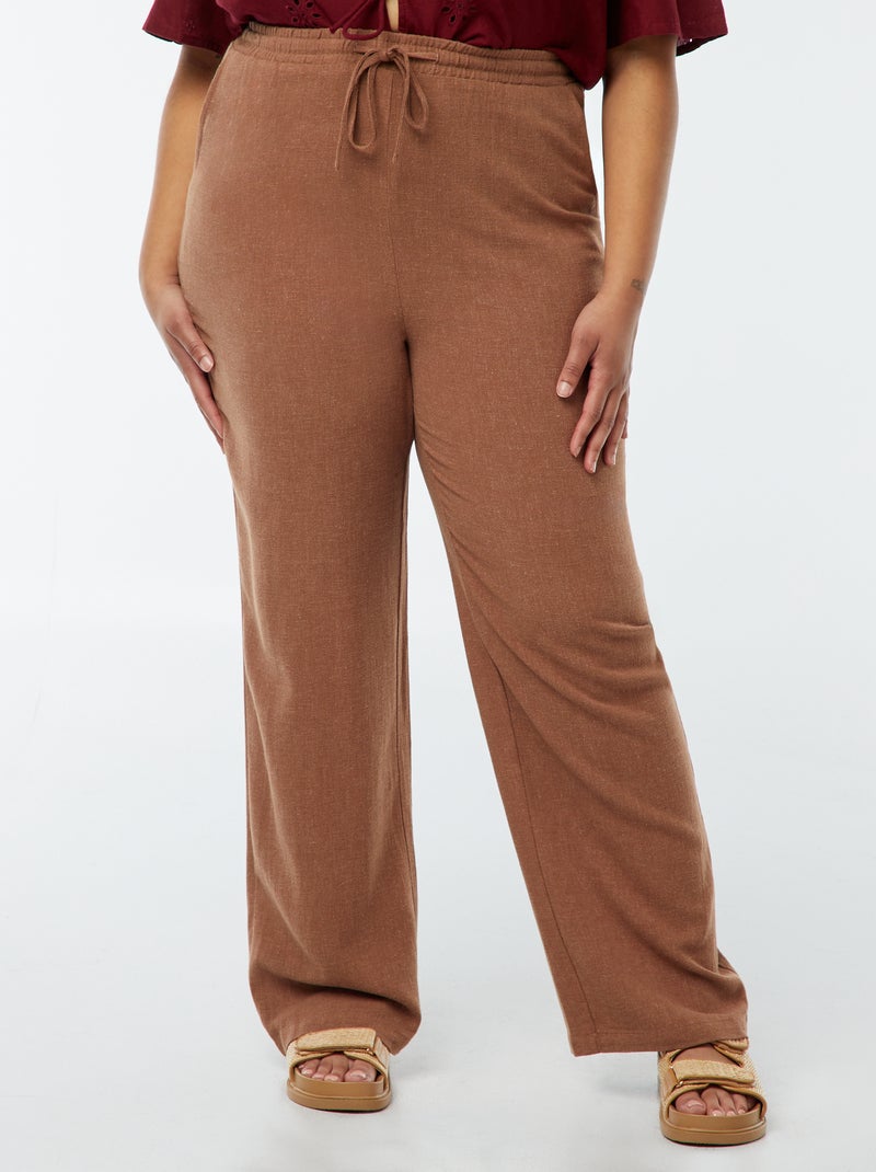 Rechte broek met elastische tailleband + aantrekkoordje Bruin - Kiabi