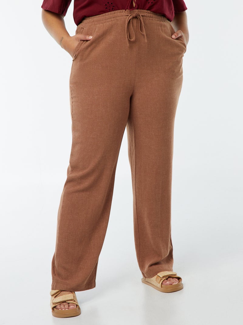 Rechte broek met elastische tailleband + aantrekkoordje Bruin - Kiabi
