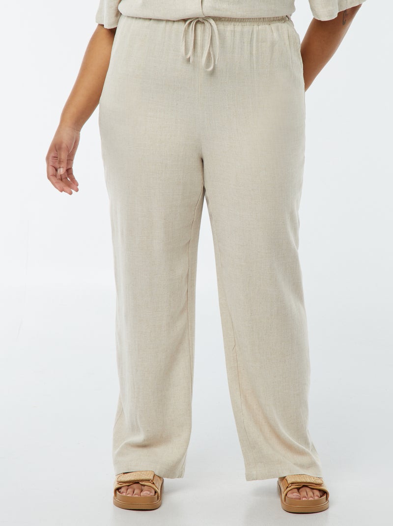 Rechte broek met elastische tailleband + aantrekkoordje Wit - Kiabi