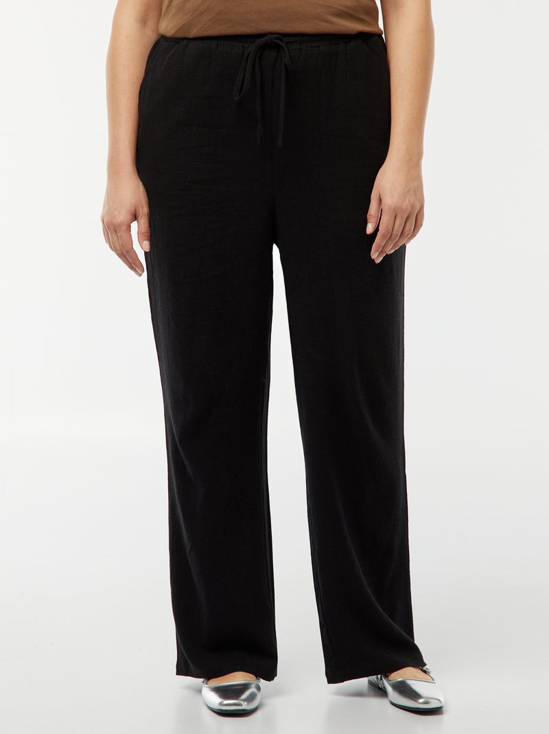 Rechte broek met elastische tailleband + aantrekkoordje zwart - Kiabi