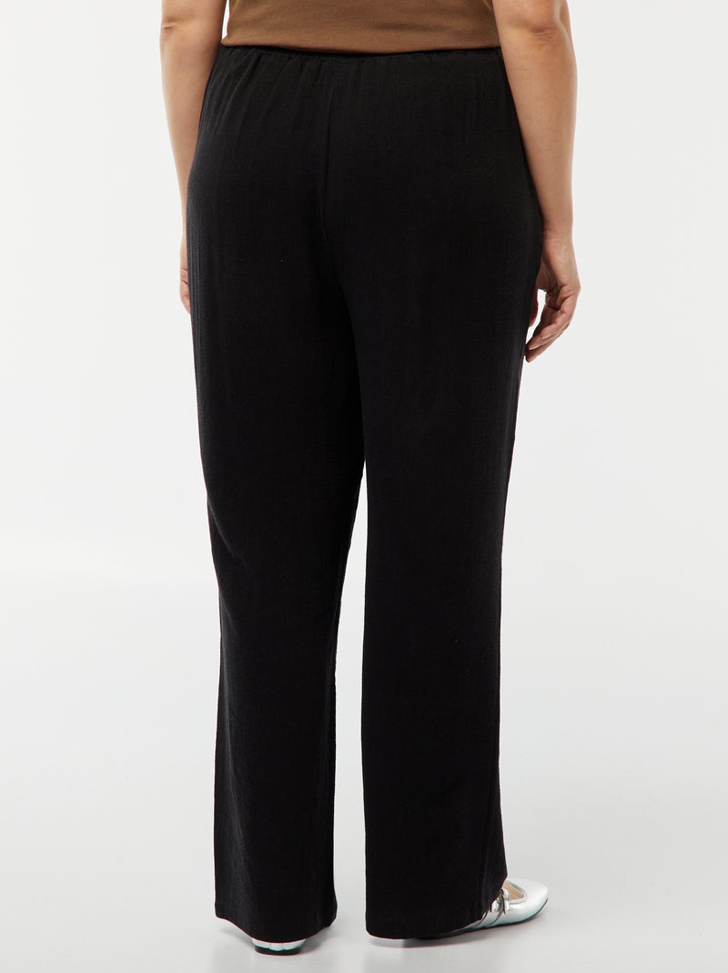 Rechte broek met elastische tailleband + aantrekkoordje zwart - Kiabi