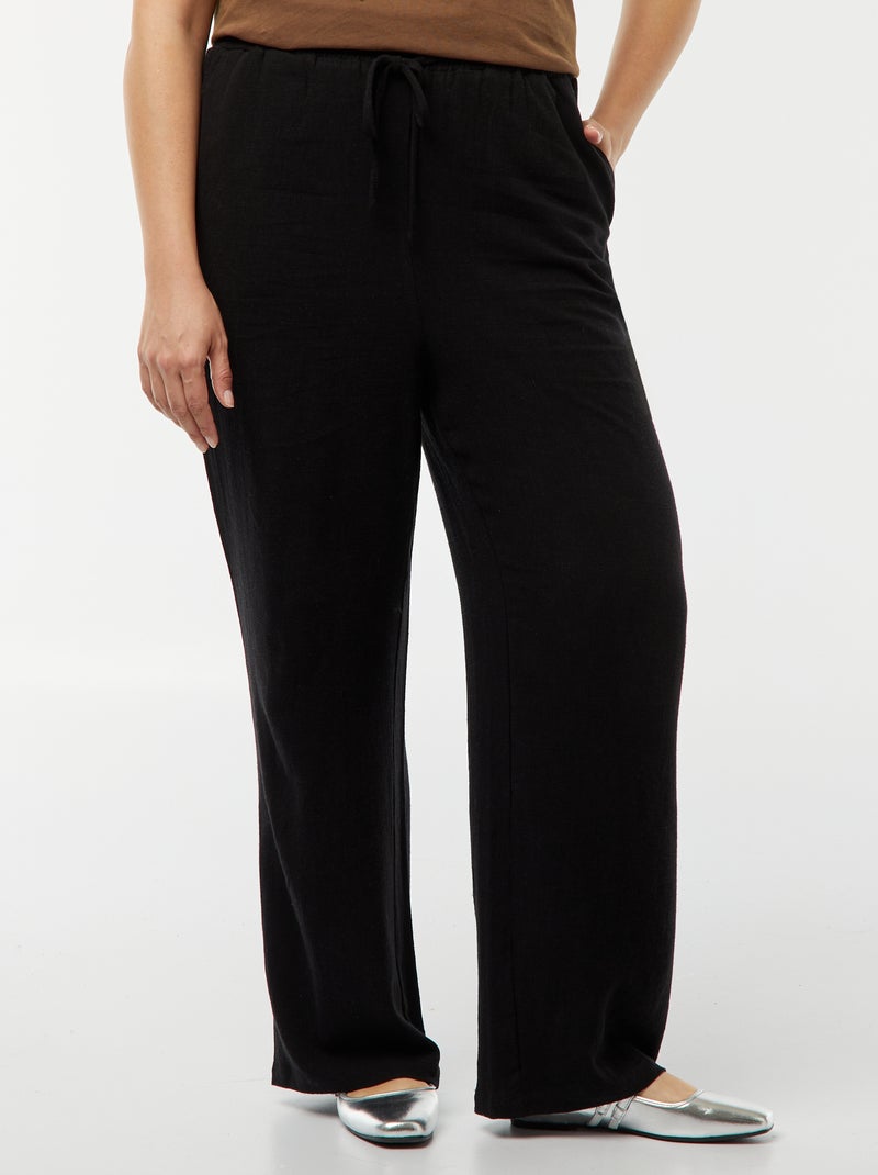 Rechte broek met elastische tailleband + aantrekkoordje zwart - Kiabi