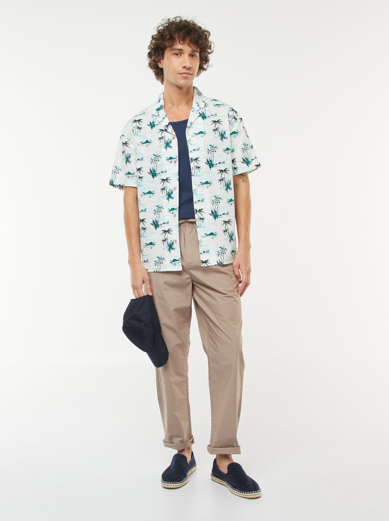 Rechte broek met elastische tailleband Biege - Kiabi