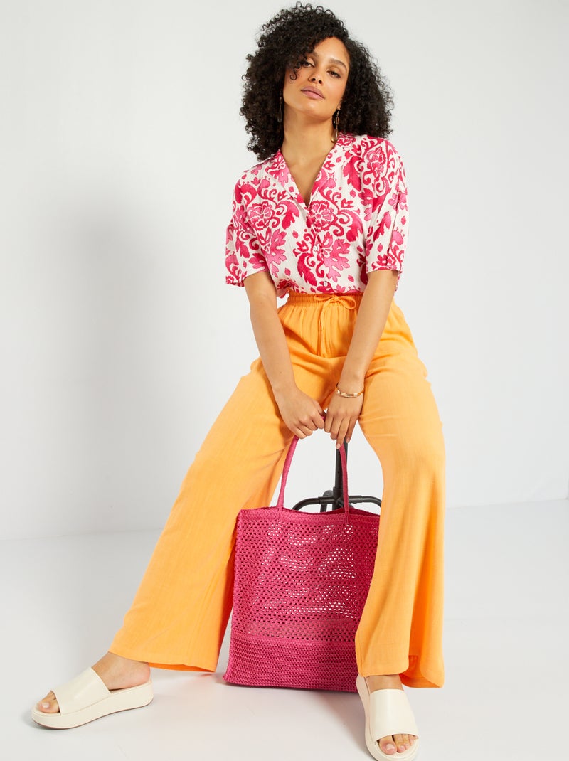 Rechte broek met hoge taille oranje - Kiabi