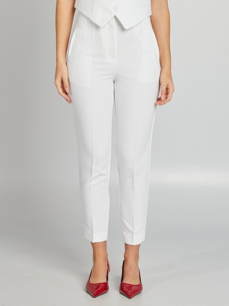 Rechte broek met hoge taille wit - Kiabi