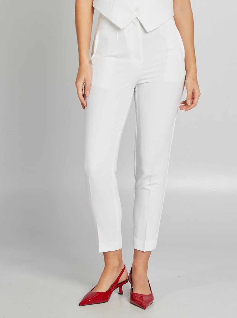 Rechte broek met hoge taille wit - Kiabi