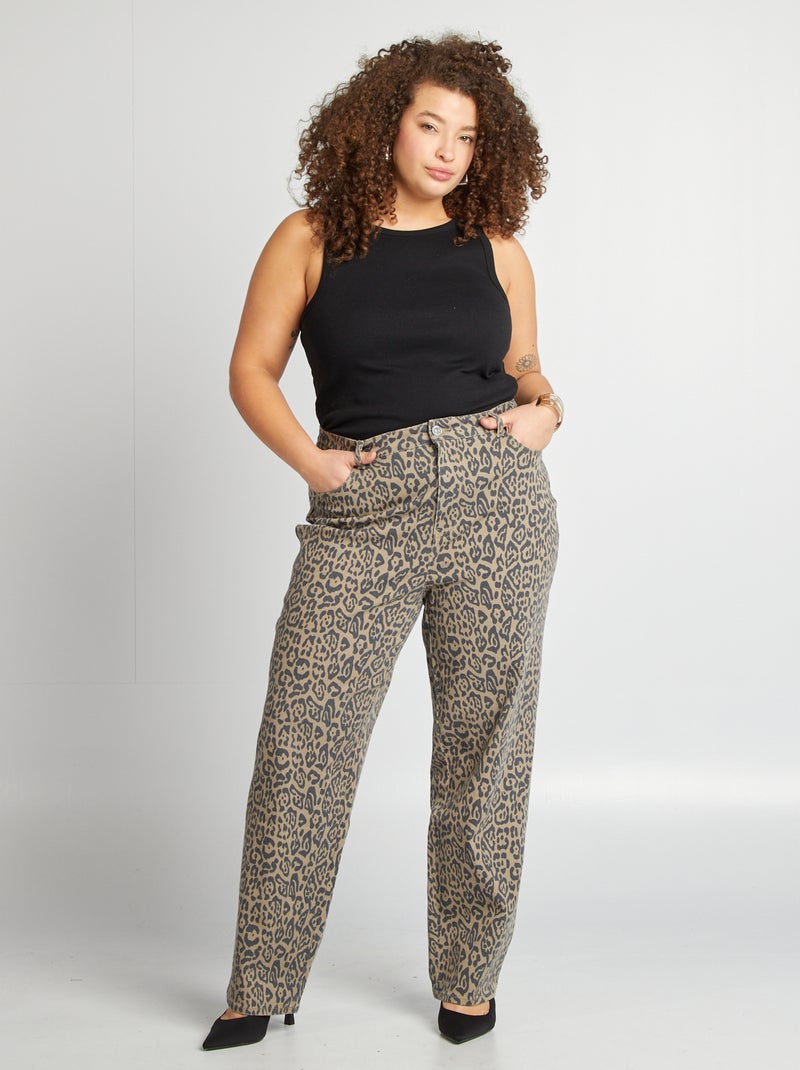 Rechte broek met luipaardprint BRUIN - Kiabi