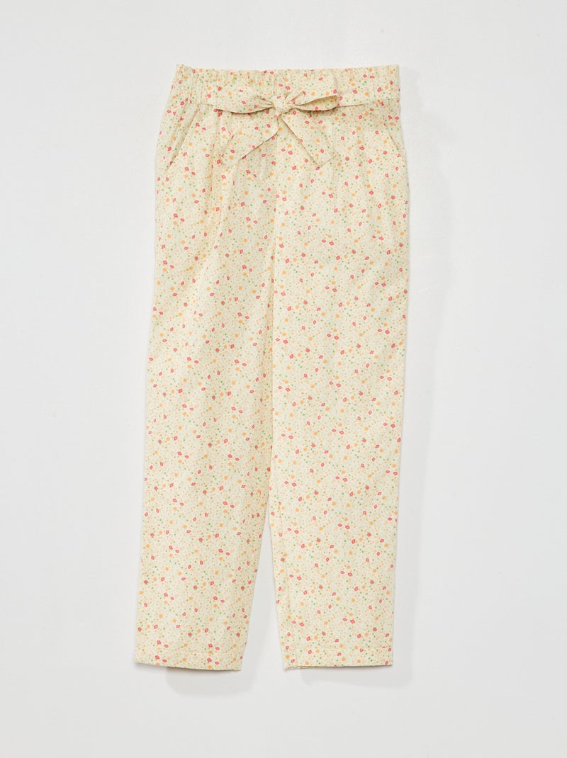 Rechte broek met print en ceintuur WIT - Kiabi