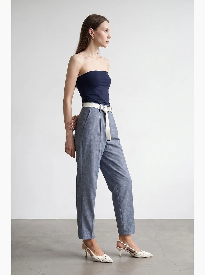 Rechte broek tot op de enkel met ceintuur dilvin Blauw - Kiabi
