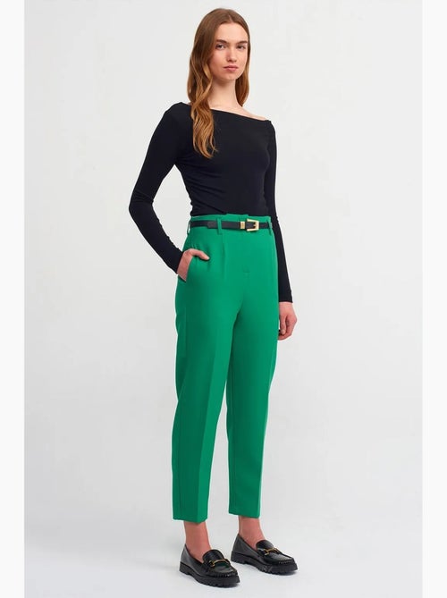 Rechte broek van crêpe met hoge taille en riem dilvin - Kiabi