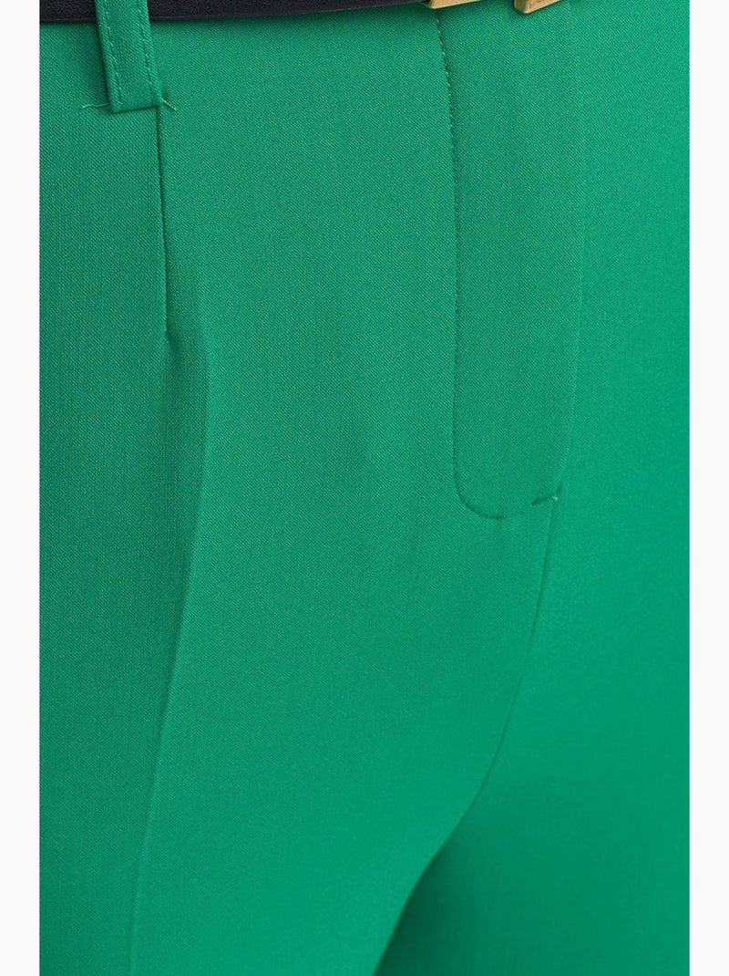 Rechte broek van crêpe met hoge taille en riem dilvin Groen - Kiabi