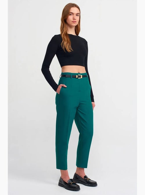 Rechte broek van crêpe met hoge taille en riem dilvin - Kiabi