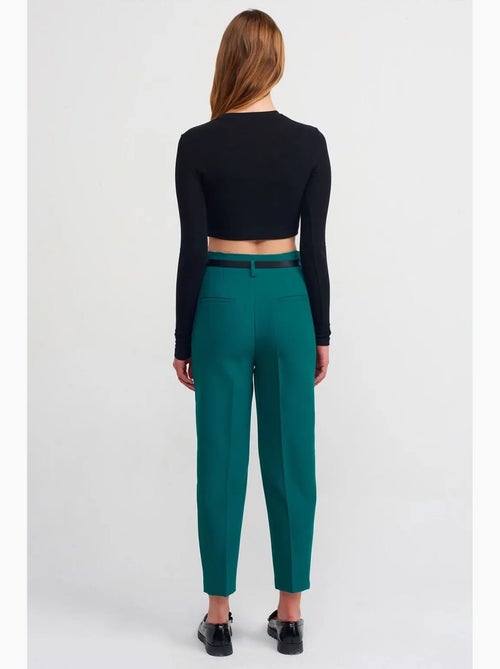 Rechte broek van crêpe met hoge taille en riem dilvin - Kiabi