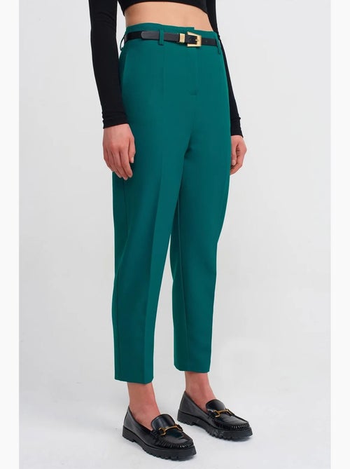Rechte broek van crêpe met hoge taille en riem dilvin - Kiabi