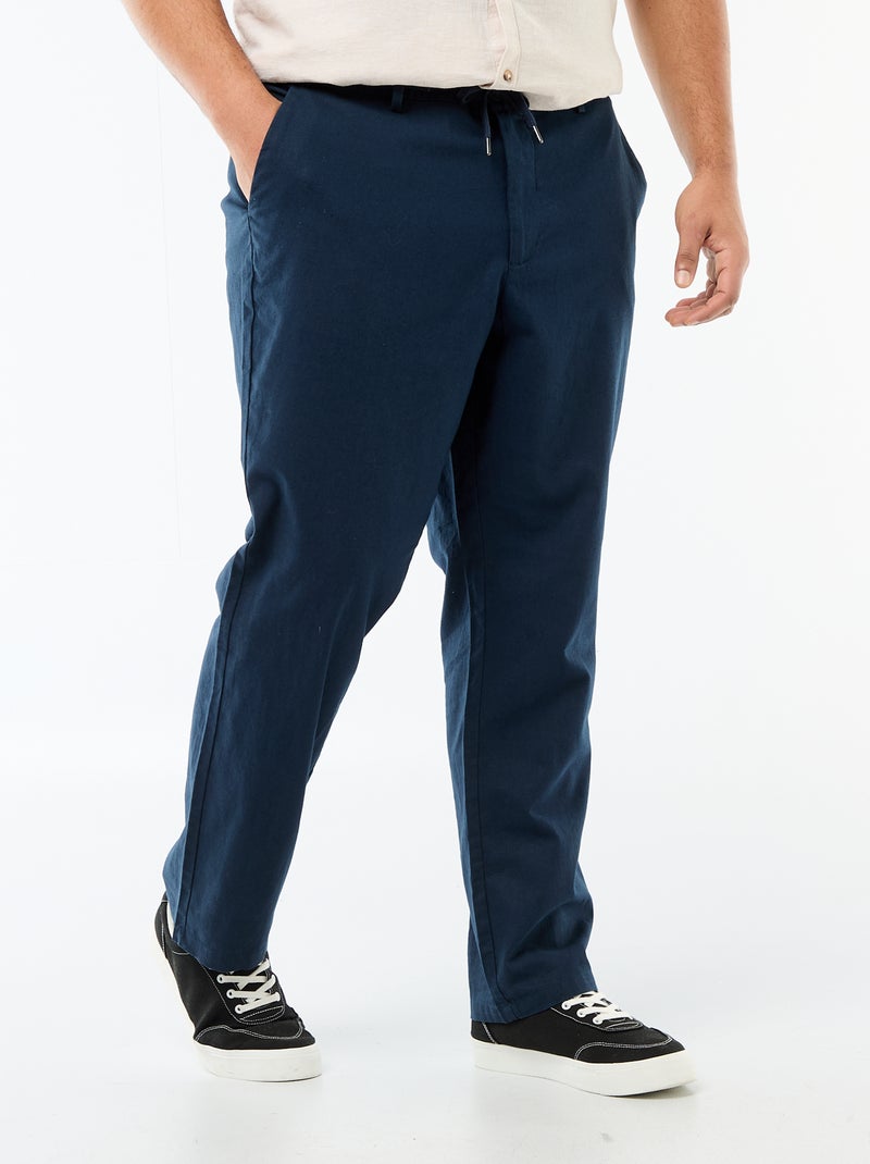 Rechte broek van gemengd linnen Blauw - Kiabi