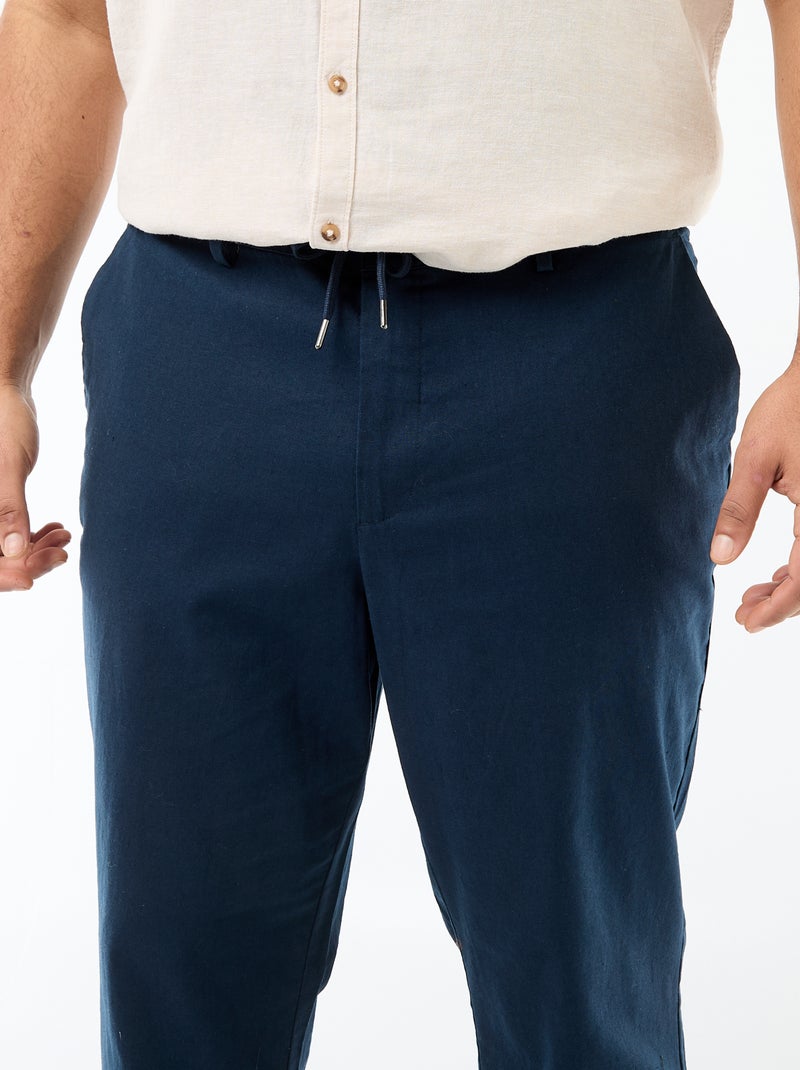 Rechte broek van gemengd linnen Blauw - Kiabi