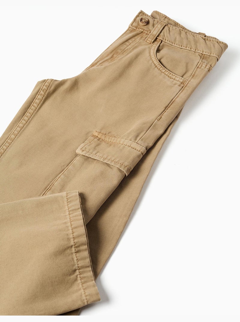 Rechte broek van katoen met 5 zakken Beige - Kiabi