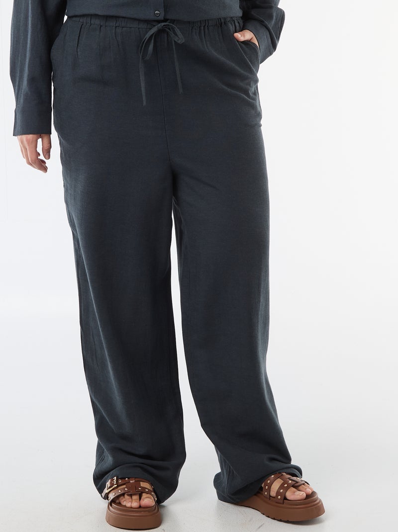 Rechte broek van linnenmix Blauw - Kiabi