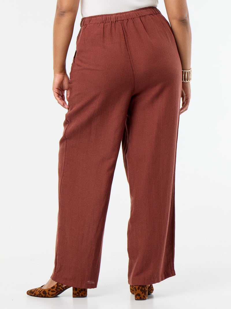 Rechte broek van linnenmix Bruin - Kiabi