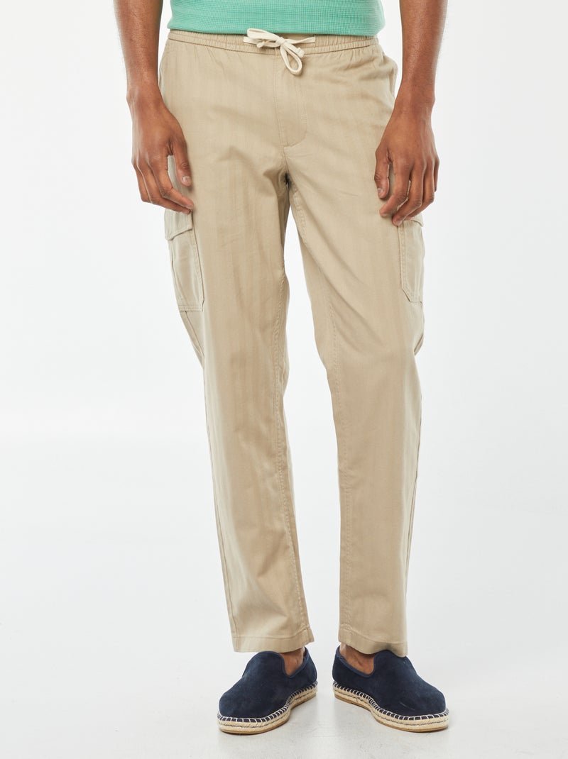 Rechte broek van twill met zakken Biege - Kiabi