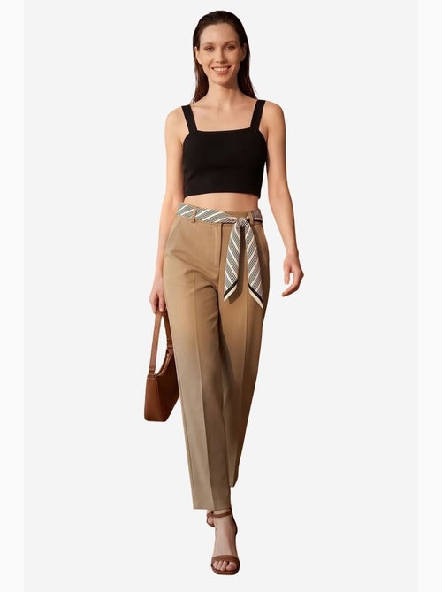 Rechte crêpe broek met hoge taille en ceintuur my fashion - Kiabi