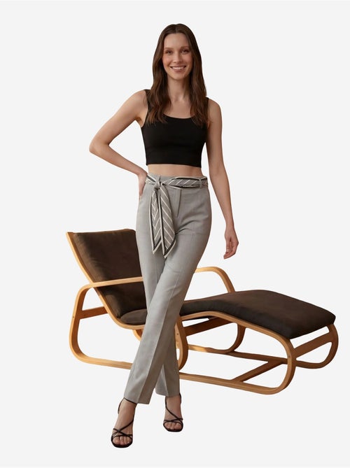 Rechte crêpe broek met hoge taille en ceintuur my fashion - Kiabi