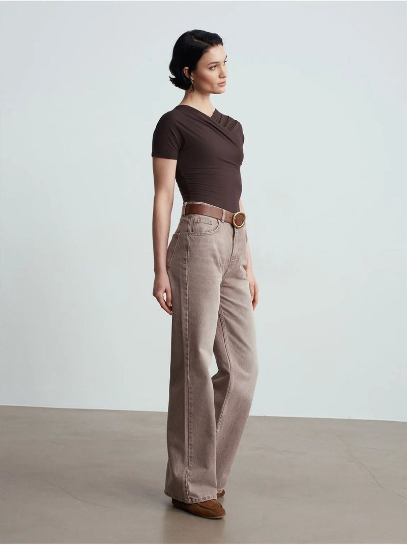 Rechte denim jeans met hoge taille dilvin Zand - Kiabi