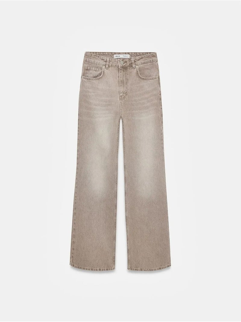 Rechte denim jeans met hoge taille dilvin Zand - Kiabi