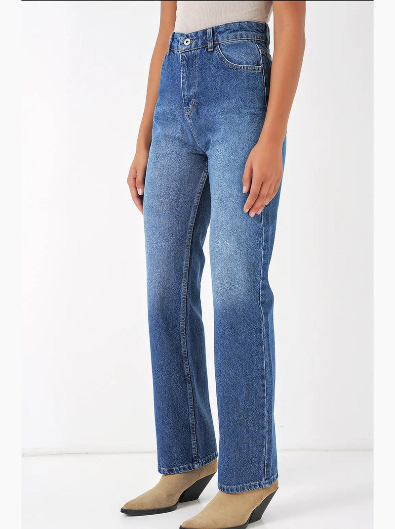 Rechte jeans linnenmix bdart Saffierblauw - Kiabi