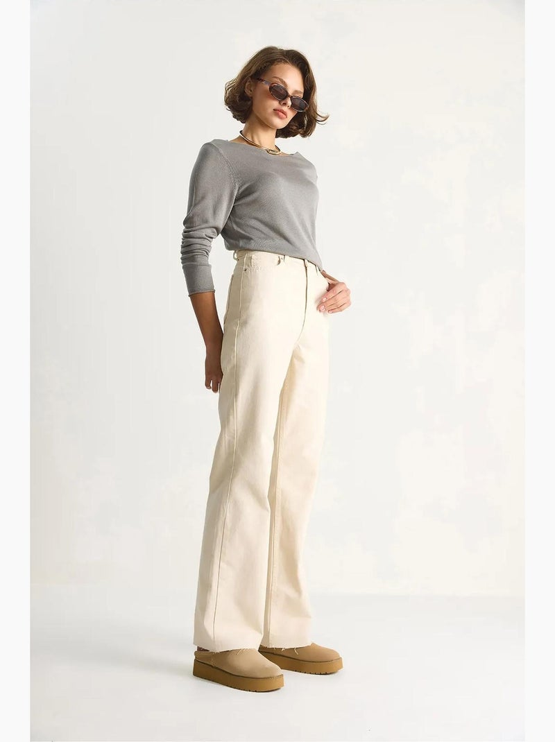 Rechte jeans met hoge taille lucci Klei-beige - Kiabi