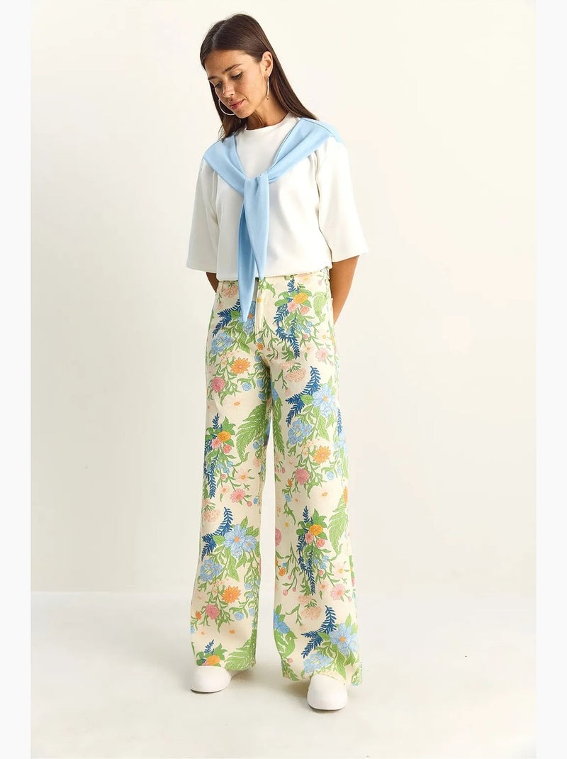 Rechte jeans met hoge taille paisleyprint lucci Crème - Kiabi