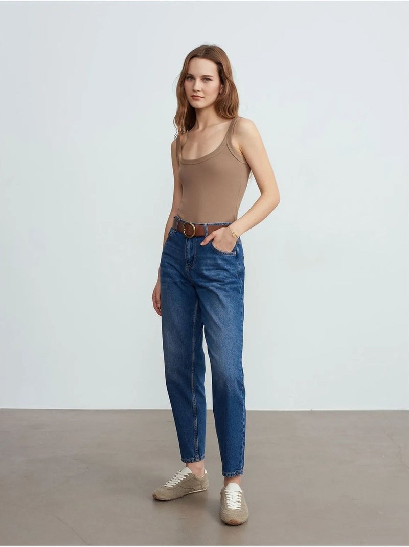 Rechte jeans met lage taille van katoen dilvin Saffierblauw - Kiabi